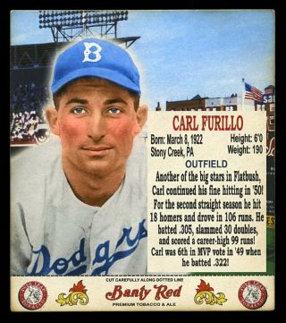 Banty Red Man Pouch Inserts " 1951 " Carl Furillo,  Brooklyn Dodgers