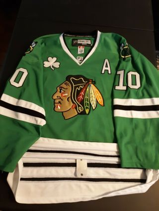 Patrick Sharp Chicago Blackhawks Green Nhl Center Ice Hockey Jersey Size 54