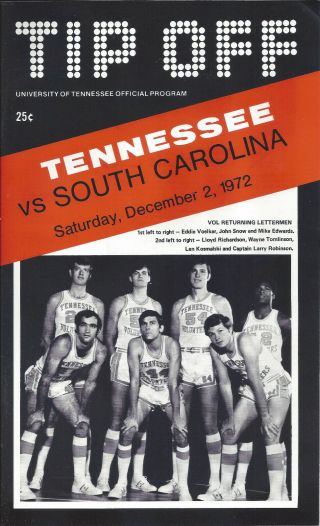 1972 Tennessee Vs South Carolina Hof Mcguire Basketball Program Hc Ray Mears
