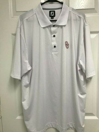 Oklahoma Sooners Team Logo Men White Short Sleeve Golf Polo Shirt Xl Foot Joy