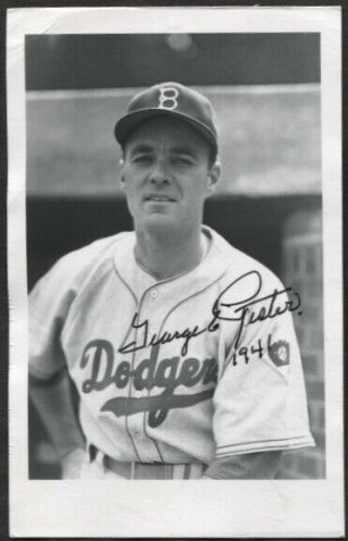 George Pfister Autographed Vintage Brooklyn Dodgers Brace Postcard Size Photo