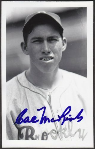Cal Mclish Autographed Vintage Brooklyn Dodgers Brace Postcard Size Photo