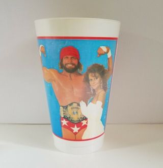 Vintage Wwf Wrestling Plastic Cup 1988 - Macho Man Randy Savage & Elizabeth