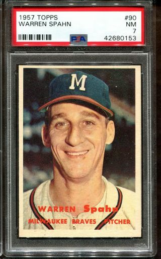 1957 Topps 90 Warren Spahn Psa 7 Hof Milwaukee Braves