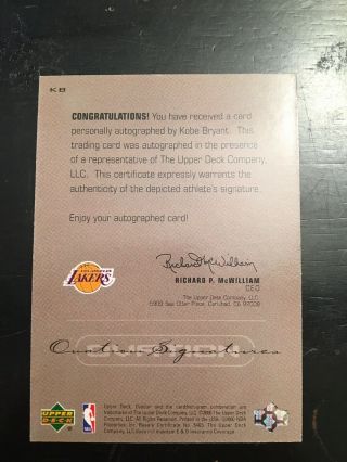 2000 - 01 Upper Deck Ovation Kobe Bryant Autograph Auto Signature Lakers 2