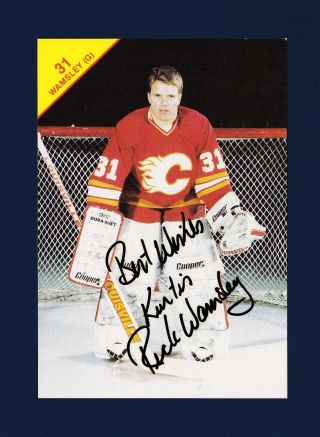 Rick Wamsley Signed Calgary Flames Vintage Team Issued Hockey Postcard