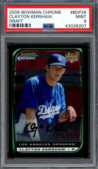 2008 Bowman Chrome Draft Bdp26 Clayton Kershaw Los Angeles Dodgers Rookie Psa 9