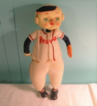 Vintage Mlb Milwaukee Braves 11 1/2 Inch Baseball Player Doll,  1950 