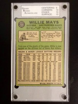 WILLIE MAYS 1967 TOPPS 200 GRADED GEM 10 2