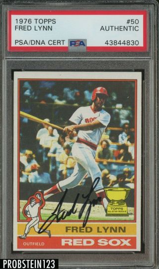 1976 Topps 50 Fred Lynn Signed Auto Boston Red Sox Psa/dna Authentic