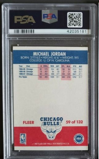 1987 - 88 fleer 59 MICHAEL JORDAN chicago bulls PSA 8.  Good luck 2