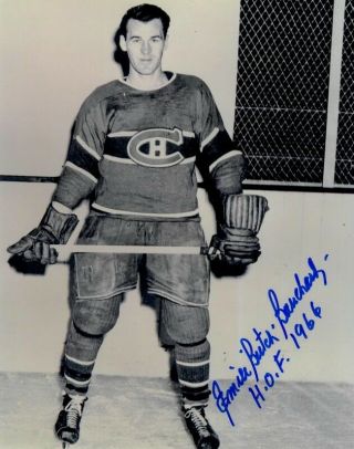 Butch Bouchard Autographed 8x10 Black & White Photo Signed Hof 1966 Habs
