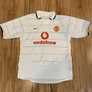 Manchester United Vodafone Nike Mens Soccer Polo Shirt White Striped Jersey L