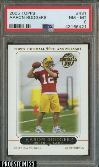 2005 Topps 431 Aaron Rodgers Green Bay Packers Rc Rookie Psa 8 Nm - Mt