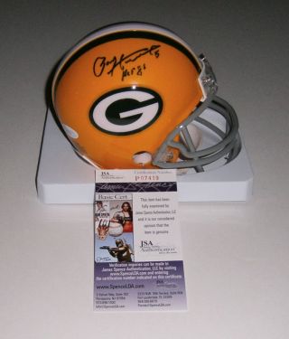 Packers Paul Hornung Signed Mini Helmet W/ Hof86 Jsa Auto Autographed