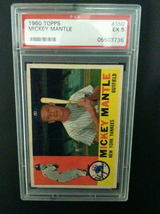 1960 Topps Mickey Mantle York Yankees 350 Psa 5 Ex