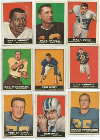 1961 Topps Football Afl 15 Diff.  Parilli.  Wright.  See Scans