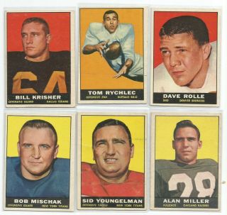 1961 TOPPS Football AFL 15 Diff.  Parilli.  Wright.  see scans 2