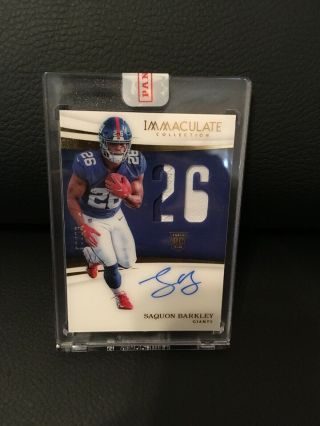 2018 Immaculate Saquon Barkley Rookie Numbers 2 Color On Card Auto Patch Sp 6/26