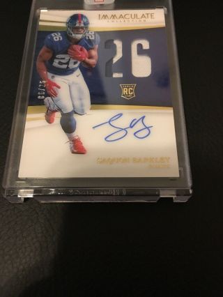 2018 IMMACULATE SAQUON BARKLEY ROOKIE NUMBERS 2 COLOR ON CARD AUTO PATCH SP 6/26 4