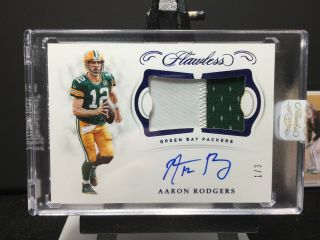 2018 Flawless Aaron Rodgers Patch Autograph Sapphire 1/3 Green Bay Packers Auto