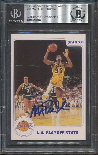 1985/86 Star Lakers 14 Magic Johnson Bgs Beckett Authentic Signed Auto 6784