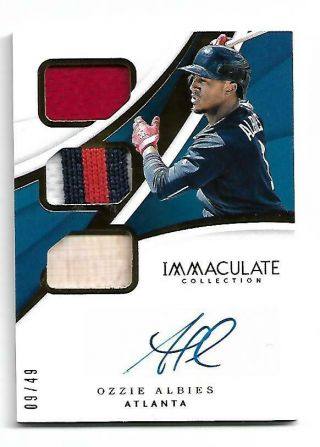 2018 Panini Immaculate Ozzie Albies Rookie Auto Triple Patch Jersey Bat 9/49