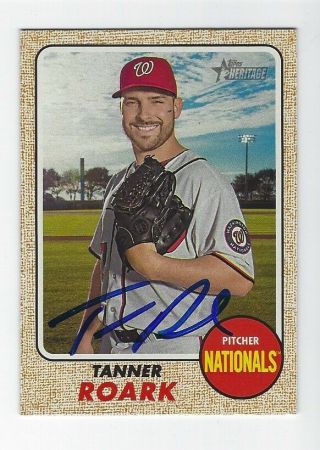 Autographed Tanner Roark Washington Nationals 2017 Topps Heritage Card 111 -