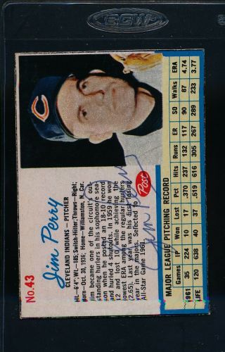 1962 Post 43 Jim Perry Indians Signed Auto 43928