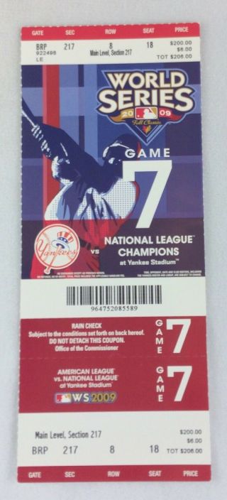 Mlb 2009 World Series York Yankees Game 7 Phantom Ticket