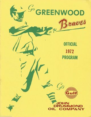 1972 Greenwood Braves Minor League Baseball Program Western Carolinas Lge Fwil