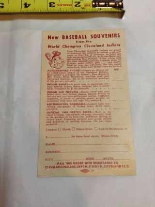1949 1948 Cleveland Indians World Series Champs Souvenir Order Form Bank,  Photos