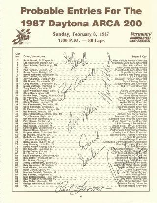 1987 Nascar Daytona Speedweeks Hand Signed Autographs