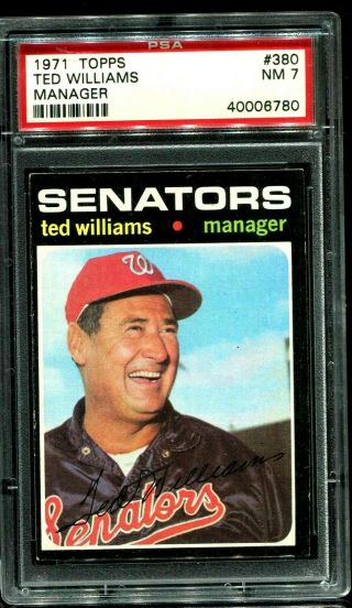 1971 Topps Baseball 380 Ted Williams Washington Senators Psa 7 Nm