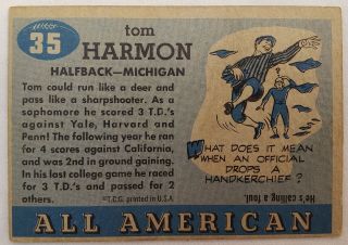 TOM HARMON ALL AMERICAN TOPPS 1955 FOOTBALL CARD 35 MICHIGAN 2