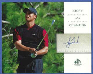 Tiger Woods 2004 Ud Sp Authenticated Sign Of A Champion Autographed 8 X 10 Card