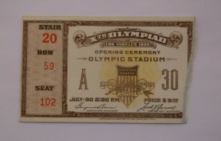 1932 Olympics Opening Ceremony Ticket Stub L.  A.  Xth Olympiad Jeffries Banknoteco