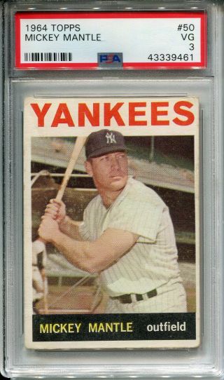 1964 Topps 50 Mickey Mantle Psa 3 Vg York Yankees