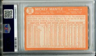 1964 Topps 50 Mickey Mantle PSA 3 VG York Yankees 2