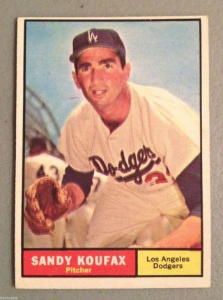 Sandy Koufax 1961 Topps Baseball Card Ex,  344 Los Angeles Dodgers Hof