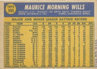 1970 Topps Baseball 595 Maury Wills Los Angeles Dodgers Semi High Number SP 2