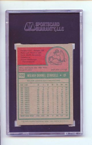 1975 Topps Willie Stargell 100 Baseball Card Pittsburgh Pirates SGC NM - MT 8 2