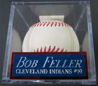 Bob Feller Indians Nameplate For Autographed Signed Baseball Display Cube Case