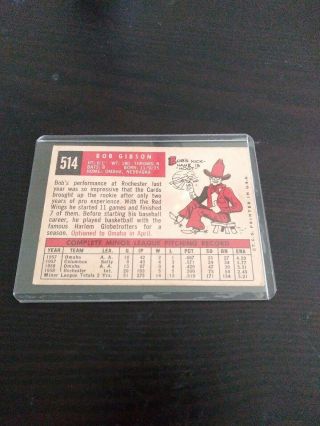 1959 Topps Bob Gibson RC 514 Baseball Card.  No creases Centered Good corners 2