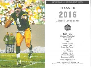 Brett Favre Green Bay Packers Hall Of Fame Goal Line Art Card