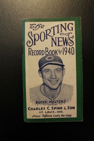 The Sporting News Record Book For 1940 Featuring Bucky Walters Reds Ex To Exmt