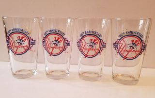 Ny Yankees 100th Anniversary Budweiser Pint Beer Glasses 2003 Set Of Four