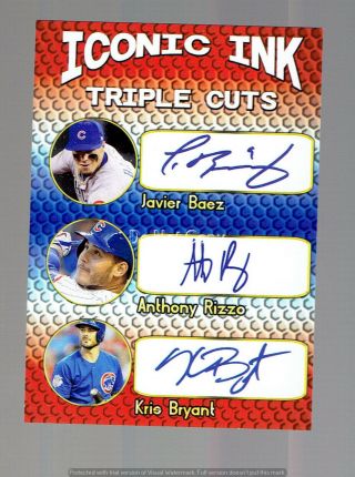 Iconic Ink Chicago Cubs Javier Baez Kris Bryant Anthony Rizzo Autograph Signed