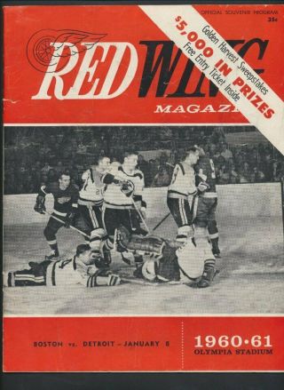 Vintage Detroit Red Wings Nhl Hockey Program Jan 8/1961 Vs Boston Howe Bucyk