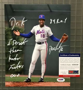 Dwight Doc Gooden Signed 8x10 Inscribed Photo Autographed Psa/dna Mets